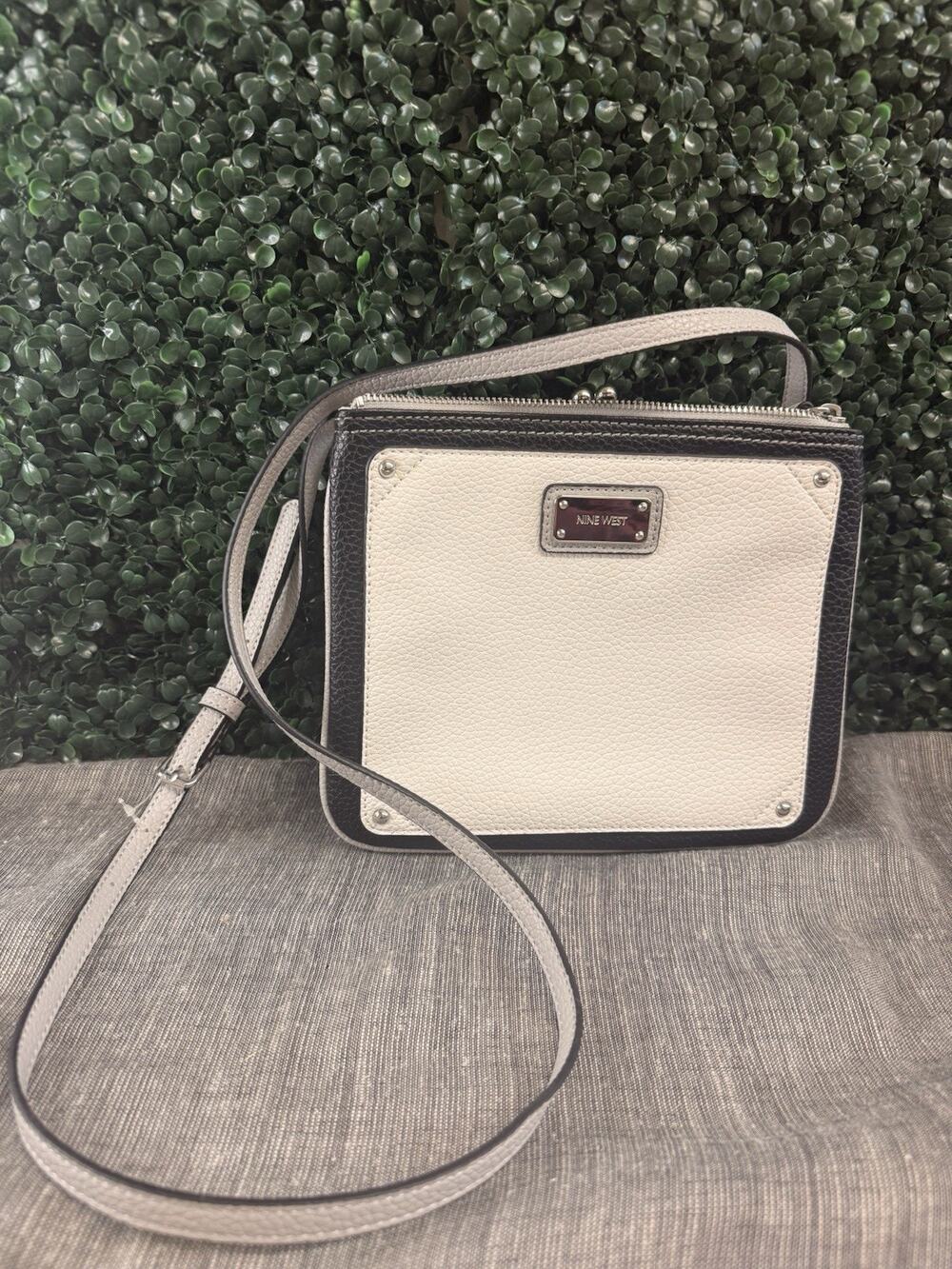 Nine West Gray, White And Black Triple Compartment Crossbody Purse